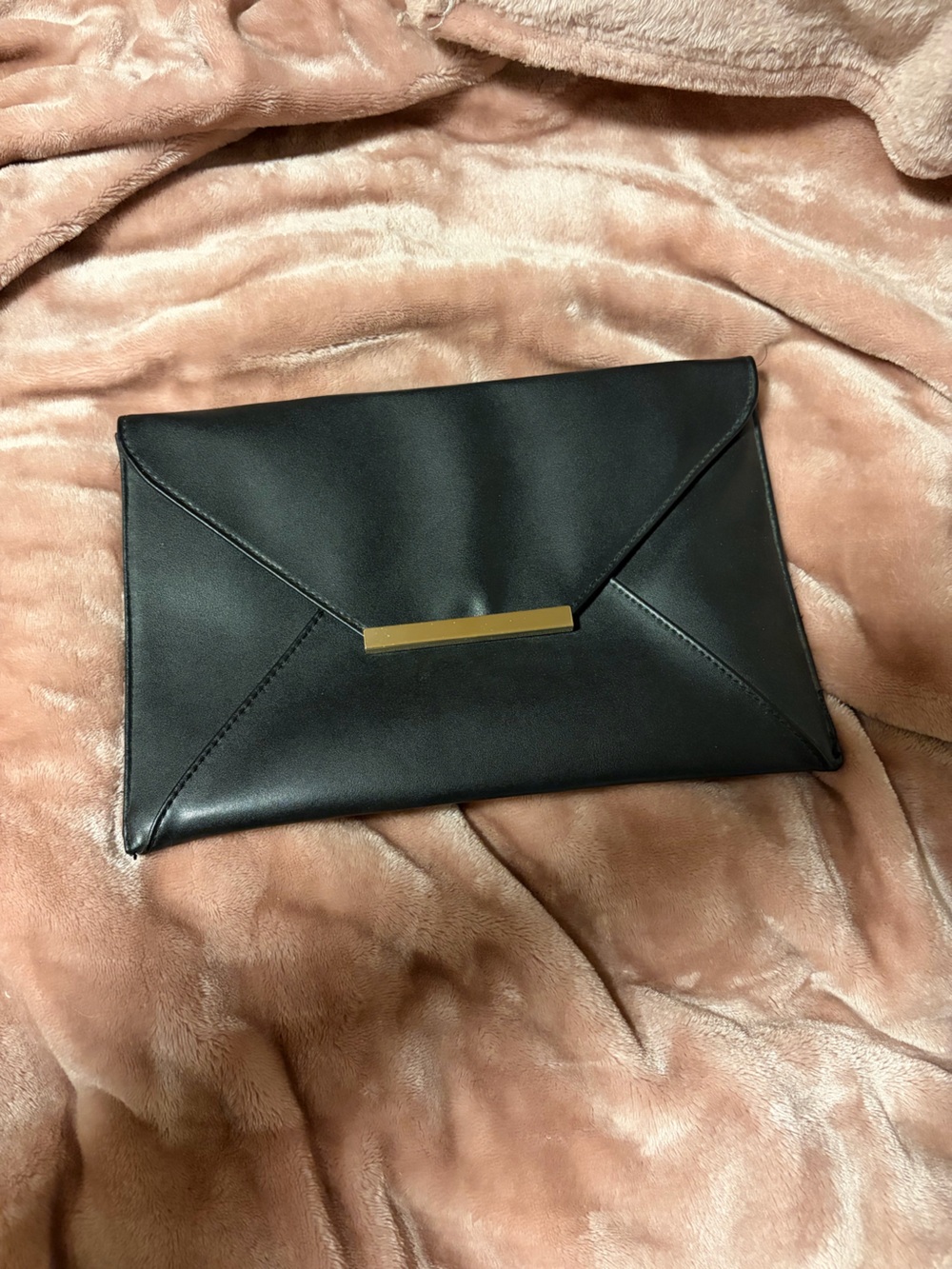 Boohoo Black Envelope Clutch with Gold Bar Accent